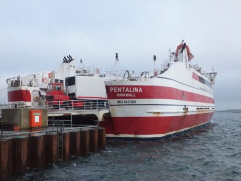 Pentalina, catamaran ferry at ferry terminal